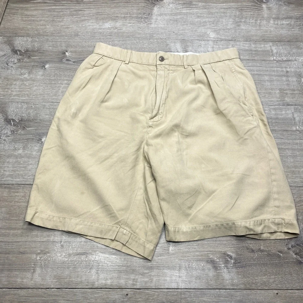 Polo Golf Ralph Lauren Fairway Shorts Mens 32 Tan Cotton Silk Linen Pleated Golf